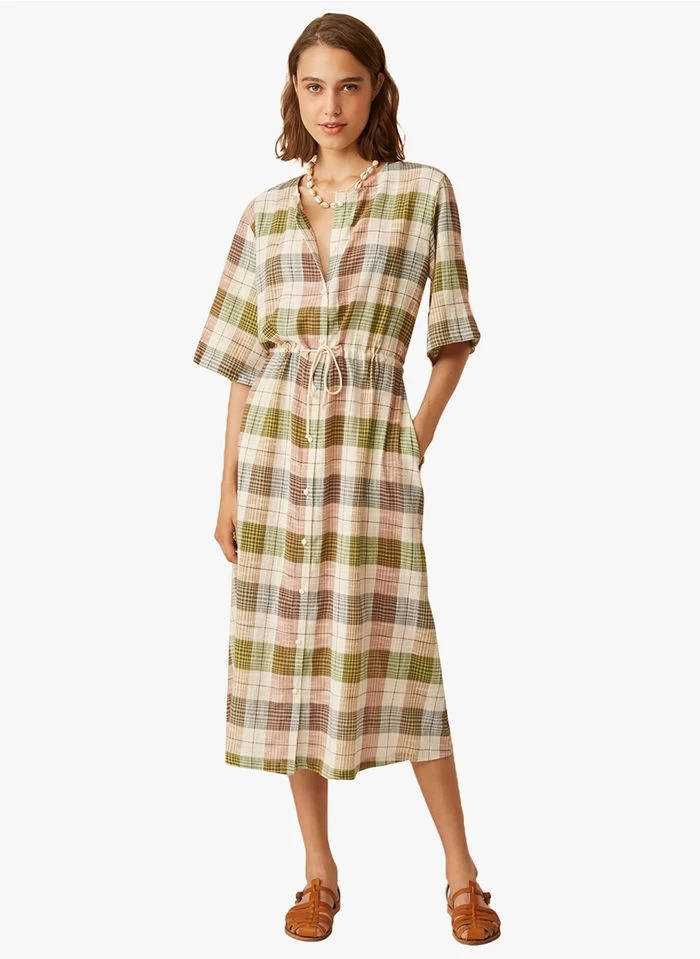 ERNESTINE - Halflange, Katoenen Jurk Met V-hals En Print | Veelkleurig 3 ERNESTINE - Halflange, Katoenen Jurk Met V-hals En Print | Veelkleurig