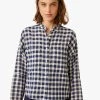 ELSON - Geruite, Katoenen Blouse Met Maokraag | Blauw
