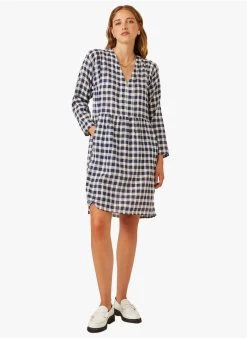 ELSA - Korte, Katoenen Jurk Met V-hals | Blauw -Wilson.NL 3985456