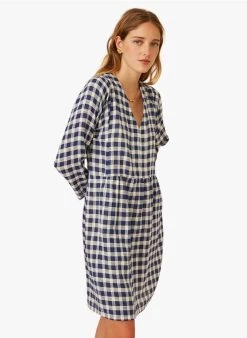 ELSA - Korte, Katoenen Jurk Met V-hals | Blauw