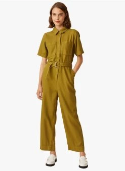 EYTARIO - Katoenen Jumpsuit Met Klassieke Kraag | Kaki -Wilson.NL 3985490