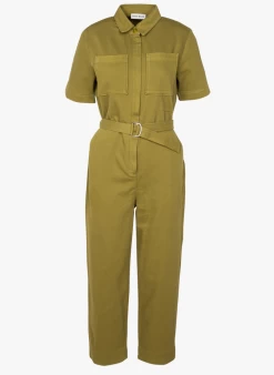 EYTARIO - Katoenen Jumpsuit Met Klassieke Kraag | Kaki -Wilson.NL 4059677