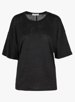 IDALINE - Linnen T-shirt Met Ronde Hals | Zwart -Wilson.NL 4090013