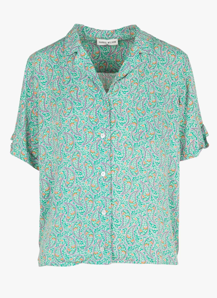 ESTELLE - Blouse Met Cubaanse Kraag En Print | Groen 4 ESTELLE - Blouse Met Cubaanse Kraag En Print | Groen - Image 2