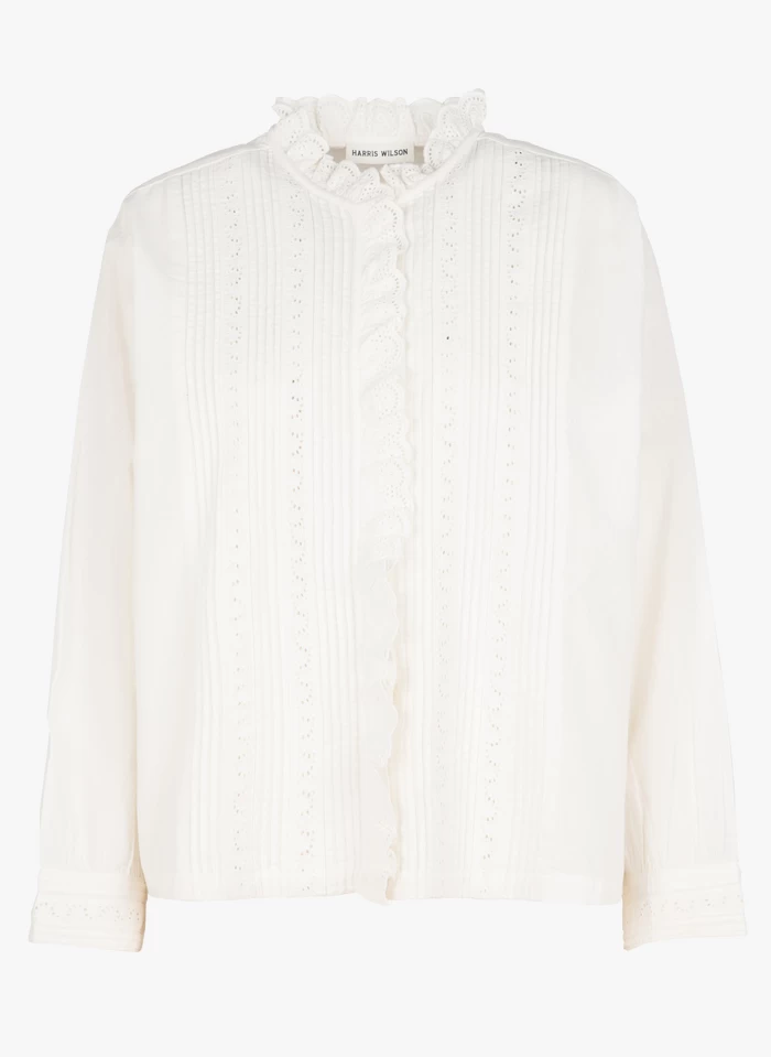 EURELIANA - Katoenen Blouse Met Opstaande Kraag En Borduursel | Wit 4 EURELIANA - Katoenen Blouse Met Opstaande Kraag En Borduursel | Wit - Image 3