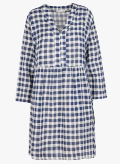 ELSA - Korte, Katoenen Jurk Met V-hals | Blauw -Wilson.NL 4090036