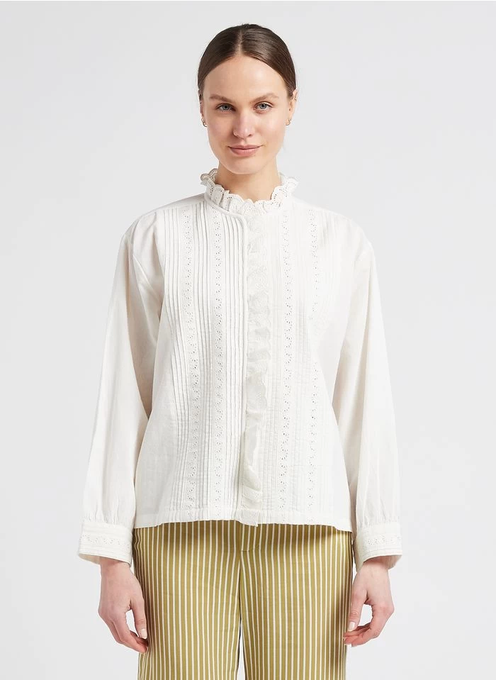 EURELIANA - Katoenen Blouse Met Opstaande Kraag En Borduursel | Wit 2 EURELIANA - Katoenen Blouse Met Opstaande Kraag En Borduursel | Wit