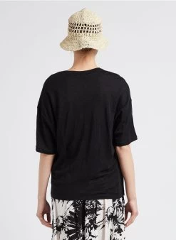 IDALINE - Linnen T-shirt Met Ronde Hals | Zwart -Wilson.NL 4099562