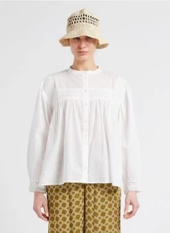 ELAIS - Katoenen Blouse Met Ronde Hals | Wit