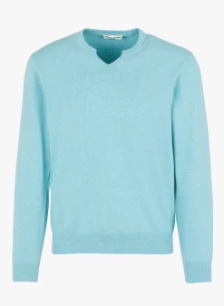 GUILLERMO - Katoenen Trui Met Ronde Hals En Knoopsluiting | Blauw