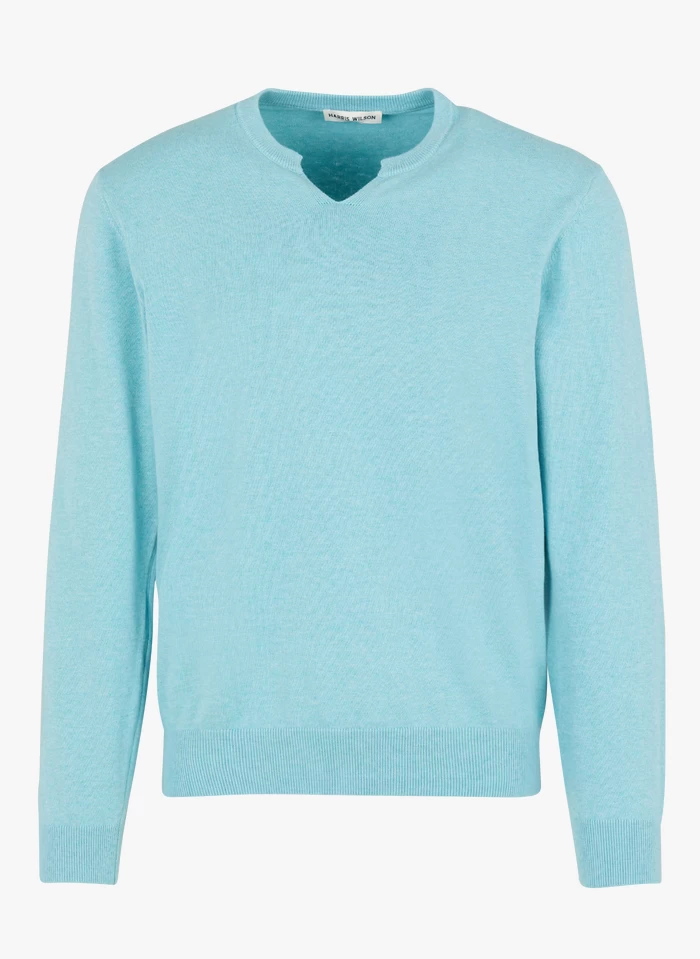 GUILLERMO - Katoenen Trui Met Ronde Hals En Knoopsluiting | Blauw 3 GUILLERMO - Katoenen Trui Met Ronde Hals En Knoopsluiting | Blauw