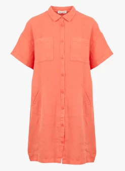 ELINE - Korte, Linnen Jurk Met Klassieke Kraag | Rood -Wilson.NL 4122223