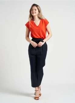 IRIS - Recht T-shirt Met V-hals Katoenblend | Rood -Wilson.NL 4122973