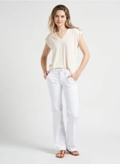 IRIS - Recht T-shirt Met V-hals Katoenblend | Beige -Wilson.NL 4123207