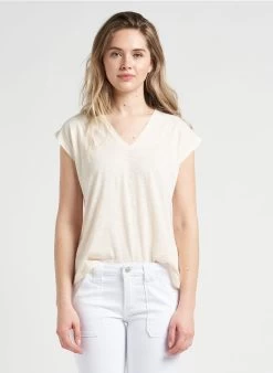 IRIS - Recht T-shirt Met V-hals Katoenblend | Beige