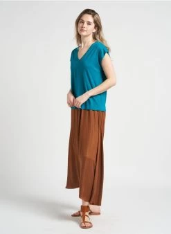 IRIS - Recht T-shirt Met V-hals Katoenblend | Blauw -Wilson.NL 4123225