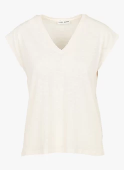 IRIS - Recht T-shirt Met V-hals Katoenblend | Beige -Wilson.NL 4123964
