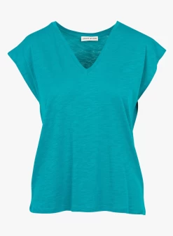 IRIS - Recht T-shirt Met V-hals Katoenblend | Blauw -Wilson.NL 4123966