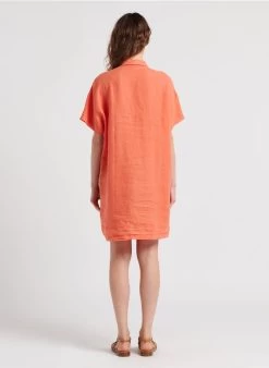 ELINE - Korte, Linnen Jurk Met Klassieke Kraag | Rood -Wilson.NL 4124409