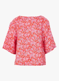 ELEANOR - Ruimvallende, Linnen Blouse Met Bloemenprint | Rood -Wilson.NL 4129153