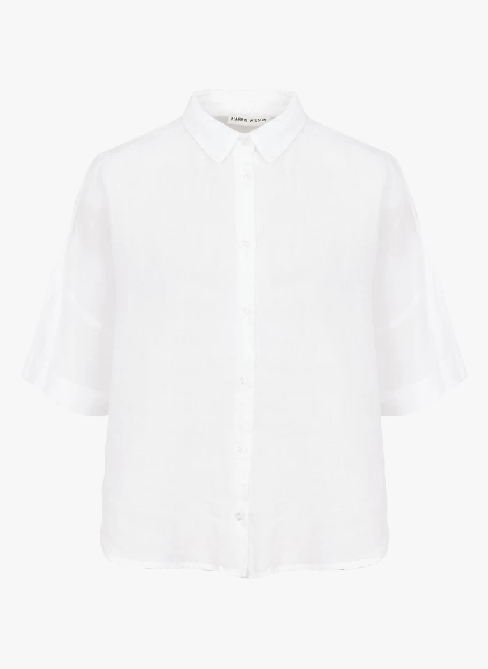 ELISA - Wijde, Soepelvallende, Linnen Blouse | Wit 5 ELISA - Wijde, Soepelvallende, Linnen Blouse | Wit - Image 3