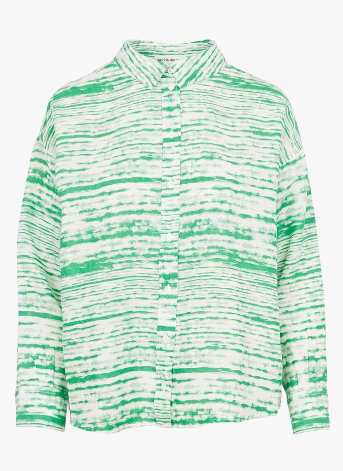 ERIC - Ruimvallende, Linnen Blouse Met Tie-dyeprint | Groen 6 ERIC - Ruimvallende, Linnen Blouse Met Tie-dyeprint | Groen - Image 4