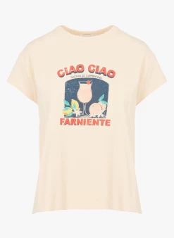 IANAELLE - T-shirt Met Zeefdruk Linnen/katoenblend | Beige -Wilson.NL 4131805