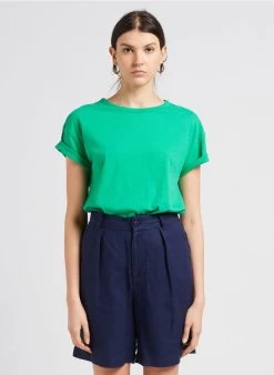IANIS - T-shirt Met Ronde Hals Linnen/katoenblend | Groen