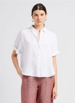 ELISA - Wijde, Soepelvallende, Linnen Blouse | Wit