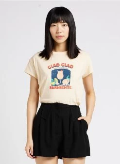 IANAELLE - T-shirt Met Zeefdruk Linnen/katoenblend | Beige -Wilson.NL 4134907