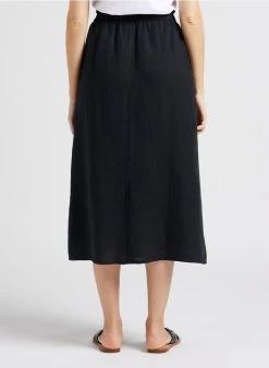 ELIO - Lange, Linnen Rok | Zwart -Wilson.NL 4137186