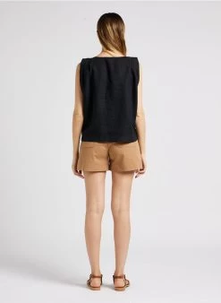 ELI - Linnen Blouse Met Ronde Hals | Zwart -Wilson.NL 4137237