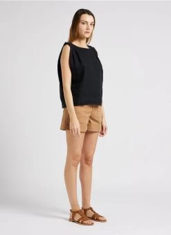 ELI - Linnen Blouse Met Ronde Hals | Zwart -Wilson.NL 4137238