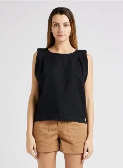 ELI - Linnen Blouse Met Ronde Hals | Zwart