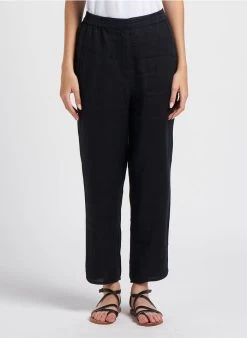 ELIAS - Rechte, Linnen, 7/8-broek | Zwart