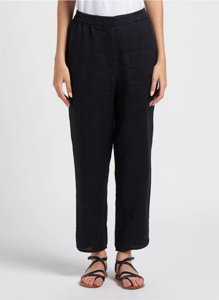 ELIAS - Rechte, Linnen, 7/8-broek | Zwart 3 ELIAS - Rechte, Linnen, 7/8-broek | Zwart