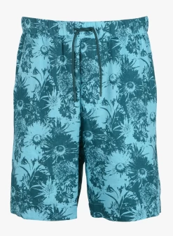 DAMON - Recht, Linnen Short Met Print | Blauw