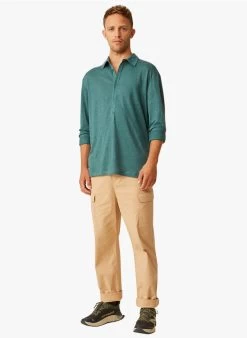 HUMERY - Linnen T-shirt Met Klassieke Hals | Blauw -Wilson.NL 4175566