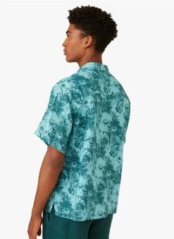 DAMIEN - Linnen Overhemd Met Cubaanse Kraag En Print | Blauw -Wilson.NL 4175589