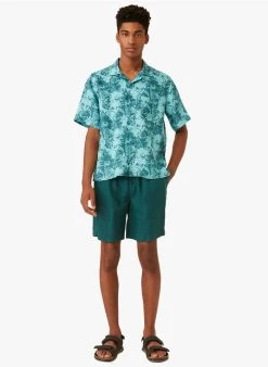 DAMIEN - Linnen Overhemd Met Cubaanse Kraag En Print | Blauw -Wilson.NL 4175590