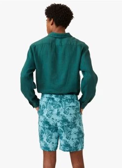 DAMON - Recht, Linnen Short Met Print | Blauw -Wilson.NL 4175592