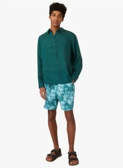 DAMON - Recht, Linnen Short Met Print | Blauw -Wilson.NL 4175593