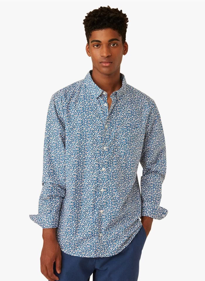 DOV - Katoenen Overhemd Met Klassieke Kraag En Print | Blauw 4 DOV - Katoenen Overhemd Met Klassieke Kraag En Print | Blauw - Image 2