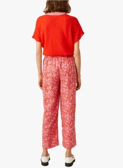 ELEOR - Rechte, Linnen 7/8-broek Met Print | Rood -Wilson.NL 4175651