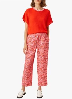 ELEOR - Rechte, Linnen 7/8-broek Met Print | Rood -Wilson.NL 4175652