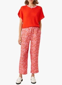 ELEOR - Rechte, Linnen 7/8-broek Met Print | Rood