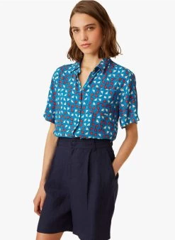 EUGENE - Blouse Met Klassieke Kraag En Print | Blauw -Wilson.NL 4175655