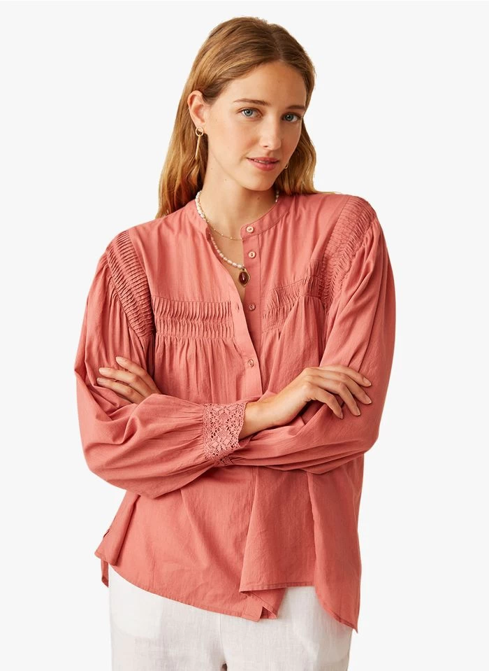 ELAIS - Katoenen Blouse Met Ronde Hals | Rood 5 ELAIS - Katoenen Blouse Met Ronde Hals | Rood - Image 3