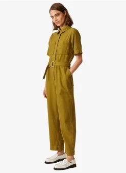 EYTARIO - Katoenen Jumpsuit Met Klassieke Kraag | Kaki -Wilson.NL 4175669