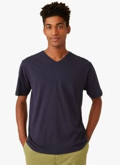 HAMILTON - Regular-fit, Katoenen T-shirt Met V-hals | Blauw -Wilson.NL 4213047